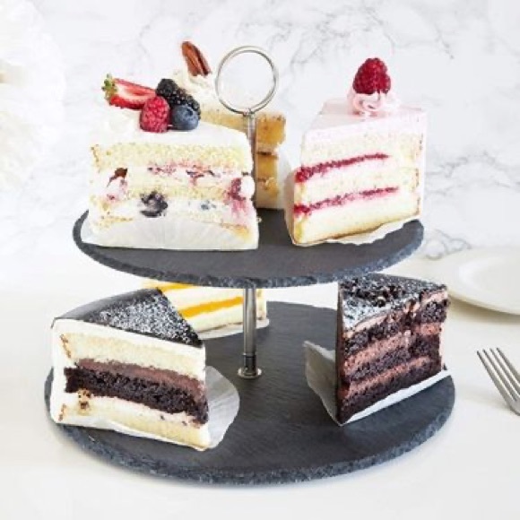Black Slate 2-Tier Round Cake Stand - Picture 1 of 7